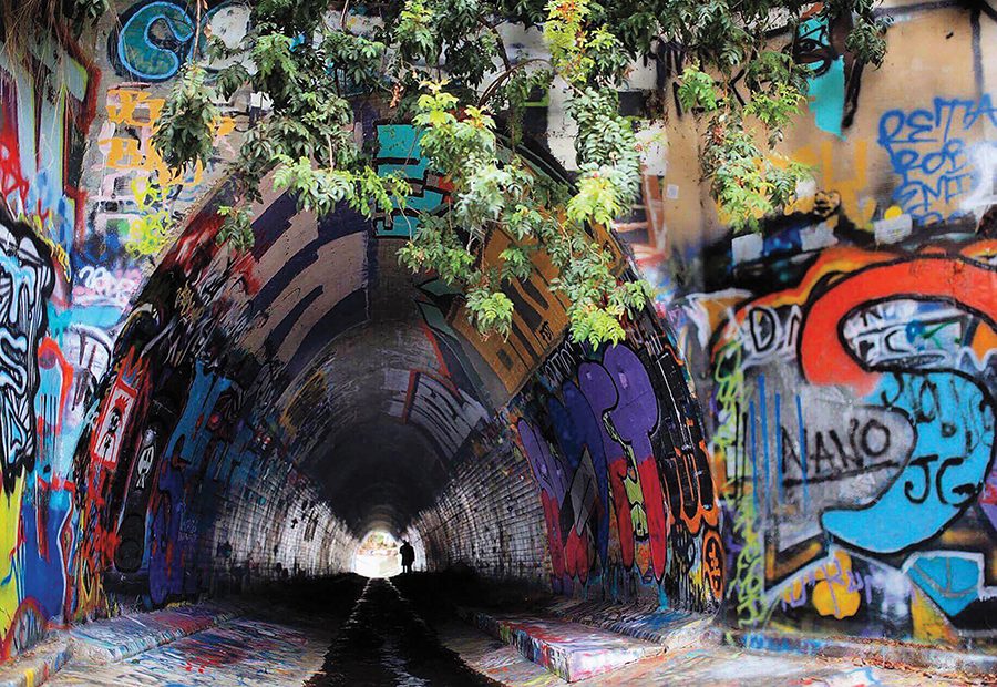 Nearly across the street from San Diego State, Adobe Falls is covered in graffiti and is gated for trespassers. 