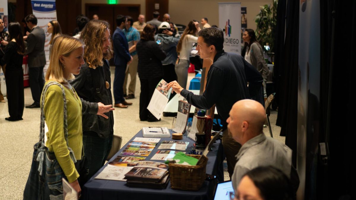 Students gather at San Diego State University's annual Spring Career and Internship Fair on Feb. 7, 2024.