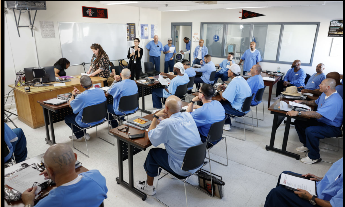 SDSU-VISTA students in the Journalism BA at Centinela State Prison, photo by: Peter Merts. 