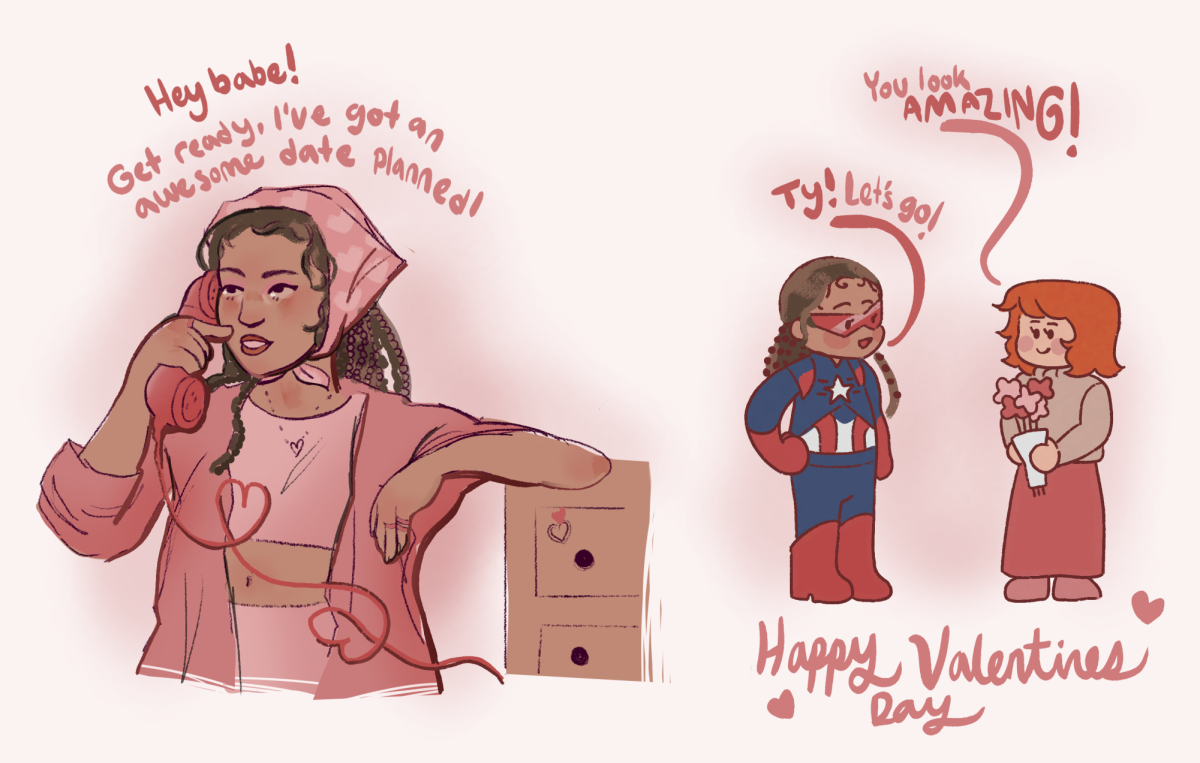 Comic about a surprise Valentines date that turns out to be about going to Marvel's Captain America: Brave New World. 