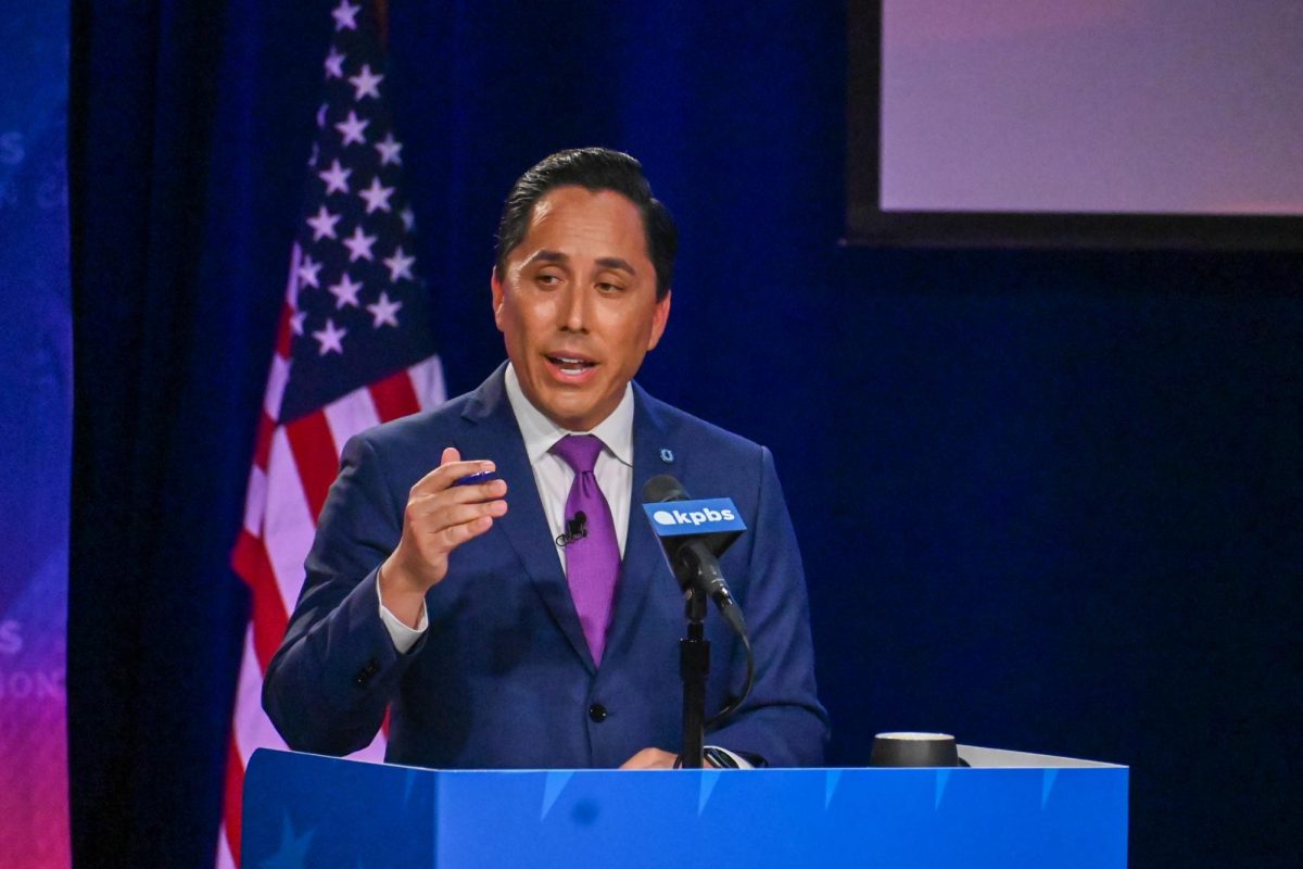 Mayor Todd Gloria speaks at a mayoral debate, seeking reelection in San Diego, CA. Oct. 3, 2024. Now, Mayor Gloria is contending with the city's significant budget deficit. 