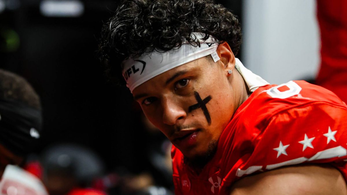 DC Defenders safety Tayler Hawkins stares into the camera on gameday. Photo courtesy of Getty Images. 
